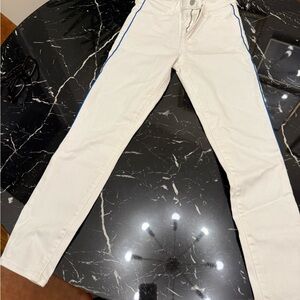 J Brand White Skinny Jeans with Blue Trim